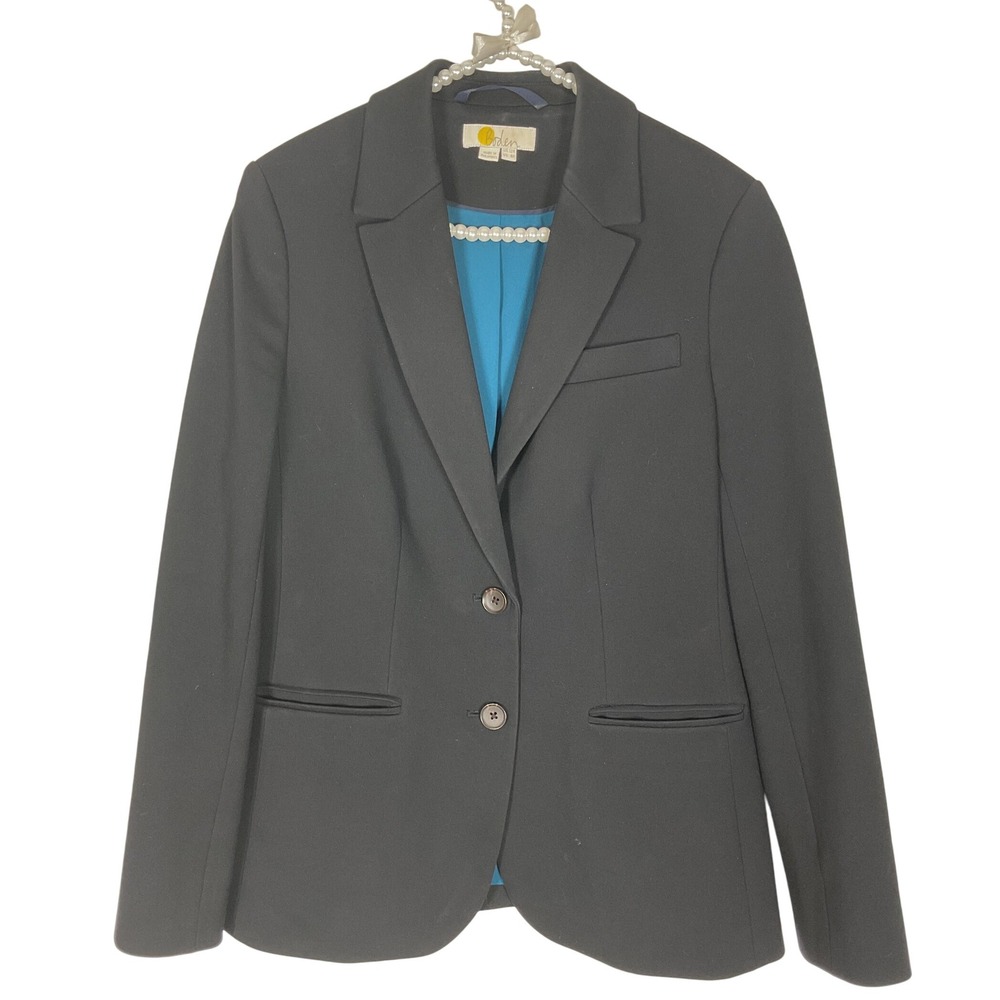 Boden Versatile Black Ponte Fabric Blazer with Teal Lining SZ 8R‎